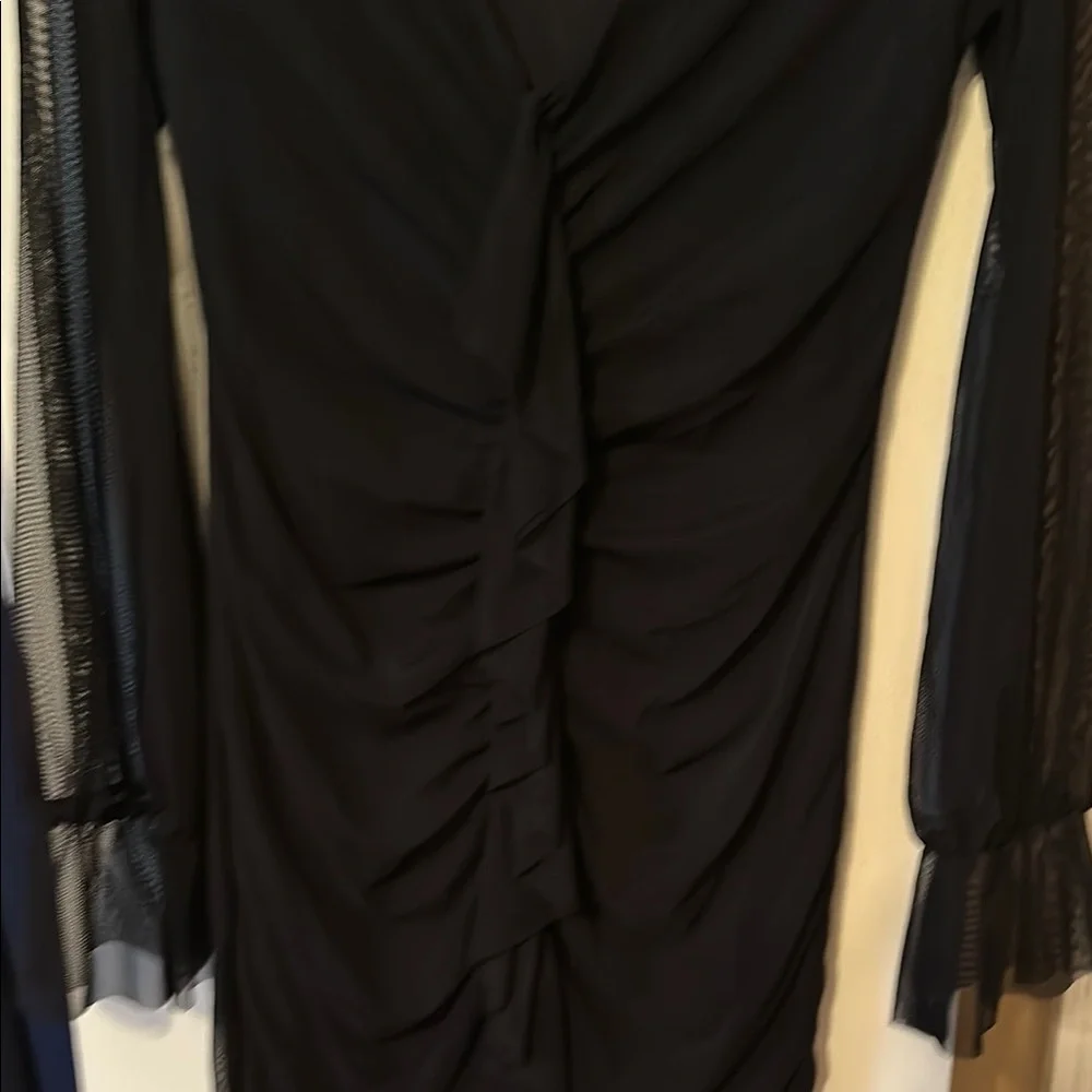 Amanda Uprichard Black Ruched Long Sleeve Dress - Picture 3 of 4